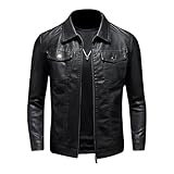 ZFBAOJT Lederjacke Herren Schwarz Motorrad Jacke Herren Bikerjacke Vintage Kunstleder...