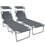 VOUNOT 2er Set Sonnenliege mit Dach, Klappbare Strandliege, Gartenliege...