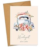 Hochzeitskarte mit Auto - A6 Klappkarten Aquarell Karte Hochzeit - Premium...