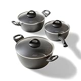 STONELINE Ceramic Keramik Topfset 6 teilig 18/20/24cm Topf mit Deckel Töpfe PFAS-frei...