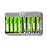 PeakPower Akku Ladegerät AA AAA | Batterie Ladegerät inkl. 8 Akkus (4X AA + 4X...