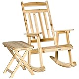 Outsunny Schaukelstuhl Holz mit Beistelltisch 2 TLG. Schaukelsessel Set Gartenstuhl mit...