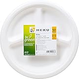 HEKU 30563: 50 Teller be Green, 3-geteilt, Ø 26cm, aus Zuckerrohr, Weiß