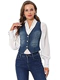 Allegra K Damen Weste Ärmellos V-Ausschnitt Knopfleiste Lässig Denim...