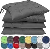 NatureMark 4er Set Stuhlkissen mit Bändern Gr. 40x40 cm Sitzkissen gefüllt, Anthrazit...