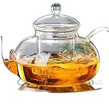 KRIVS Teekanne mit Infuser Blumenglas Teevase Gongfu Teemaschine mit hitzebeständiger...
