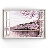 Estika - Leinwand Bilder Fensterblick - Rosa Wald, See - 120x80 cm - 1 teilige...