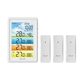 HONPHIER Wetterstation Funk mit 3 Außensensor Digital DCF Funkuhr Thermometer Hygrometer...
