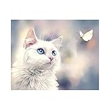 QWAMBVZE DIY Kunstmalerei Wanddekoration Home Office Dekoration WeißE Katze