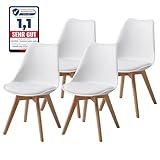 ALBATROS Esszimmerstühle 4er Set AARHUS, Weiss - Beine aus Buche Massiv-Holz,...