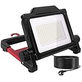 LED Baustrahler 100W, RISEMART Baustellenstrahler with Haken 10000LM 6500K, IP65...