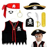 Cheloveer 18 PCS Piratenkostüm Kinder, Piratenkostüm Kinder Jungen, Piratenhut Kinder...