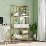 HOCSOK Bücherregal, Büroregal mit 5 Ebenen und 2 Schubladen, Standregal Holz &...