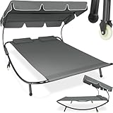 tectake Sonnenliege, Doppelliege, Outdoor Liege für 2 Personen, Gartenliege mit...