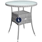 Casaria® Gartentisch Polyrattan Wetterfest Rund Klein 60cm Grau Glas Tischplatte 80kg...