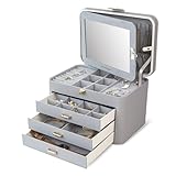 KAMIER Schmuckkästchen für Damen, große Schmuckschatulle mit 4 Ebenen,...