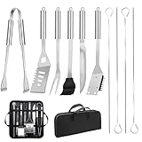 Grillbesteck-Set 11-TLG. 34 cm, Edelstahl, Grillzubehör mit Grillzange, Grillgabel,...