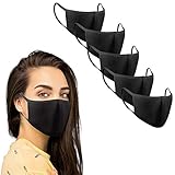 KUNSTIFY 5 Stück Stoffmaske Schwarz für Kinder und Erwachsene waschbar Mund und...