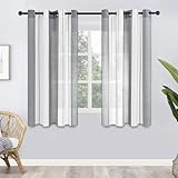 MRTREES Voile Gardinen Kurz Vorhang Halbtransparent Streifen Stores Schals mit...