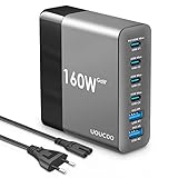 UOUCOO 160W USB C Ladegerät Mehrfach,GAN Charger USB Netzteil 100W+45W 6 Port...