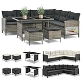 Juskys Polyrattan Lounge Manacor mit Ecksofa, Esstisch, 2 Hocker & Kissen - wetterfest bis...