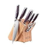 PAUDIN Messerblockset 8-teilig Damast Messer Set mit Holzgriff Kochmesser Santokumesser...