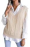 FEOYA Damen Strickpullover Weste V Rundhals Ärmellos Pullover Gestreift/Plaid/Argyle Knit...