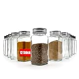 BigDean 12er Set Gewürzgläser eckig - luftdichte Gewürzdosen lebensmittelecht mit zwei...