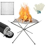 THORKOK Faltbare Feuerschale 56cm, Edelstahl Feuerkorb mit Funkenschutzsieb inkl....