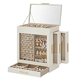 SONGMICS Schmuckkästchen, Schmuckkasten 5 Ebenen, Schmuckbox, Glasfenster, seitliche...