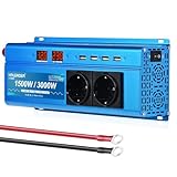 Wechselrichter 12V 230V 1500W Reiner Sinus Spannungswandler mit 2 Steckdose 4...