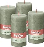 Bolsius Rustik Stumpenkerzen - Olivengrün - Set 4 Stück - Dekorative...