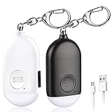 SWAWIS 2 Stücke Taschenalarm Persönlicher Alarm Schlüsselanhänger, 130dB Aufladbar...
