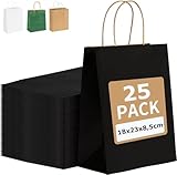 PAKNOR® 25stk Schwarz Papiertüten mit Henkel - 18 x 21 x 8 cm,...
