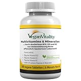 Vegan Multivitamin Tabletten hochdosiert - Vitamin b12 vegan & Eisen. 180 Multivitamin...