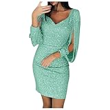 Kleid Damen Paillettenkleid Glänzend Abendkleider Sexy Fransen Langarm Glitzer Kleid...