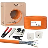 50m CAT 7 Verlegekabel Netzwerkkabel Datenkabel CAT7 + 2X Netzwerkdose Cat6a + 1x...