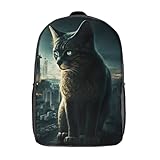 LMYmoney Schulrucksack mit Stadtkatzen-Motiv, Büchertasche für Jungen und Mädchen,...