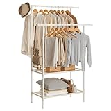 SONGMICS Kleiderständer, Garderobenständer aus Metall, mit 2 Kleiderstangen, 2...
