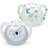 NUK Star Babyschnuller | Day & Night Schnuller | BPA-freies Silikon | 0–6 Monate | Blue...
