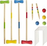 WOODENFUN Holz Krocket Set Spiel Crocket für 4 Spieler Kinder Erwachsene Außenbereich...