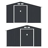Juskys Metall Gerätehaus XL mit Holzunterstand, Schiebetür, Lüftungsgitter,...