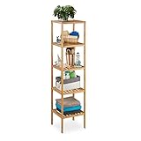 Relaxdays Badregal Bambus, Standregal Badezimmer & Küche, Bambusregal mit 5...