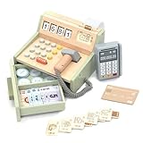 UMU® Kinder Kasse aus Holz - inkl. Zubehör (Scanner, Zahlungsterminal, Spielgeld usw.),...