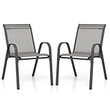 GOPLUS Gartenstühle 2er Set, Bistrostuhl stapelbar mit Rückenlehne Armlehne, Balkonstuhl...