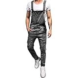 semen Herren-Denim-Overall, modisch, zerrissene Latzjeans, schmal geschnitten, Jumpsuit...