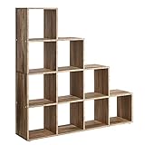 VASAGLE Bücherregal mit 10 Fächern, Regal offen, Stufenregal, Ordnungssystem...