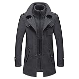KUDORO Herren-Wollmäntel, kurzer Winter, gepolsterter Trenchcoat für Freizeit, Business,...