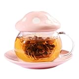 TAMUME Mushroom Delight Teeservice - Teetasse aus Glas mit Keramikdeckel und Untertasse