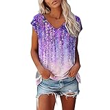 Saingace Damen Outdoor Sommer Shirts V-Ausschnitt Lose Einfaches Blumendruck T-Shirt Loose...
